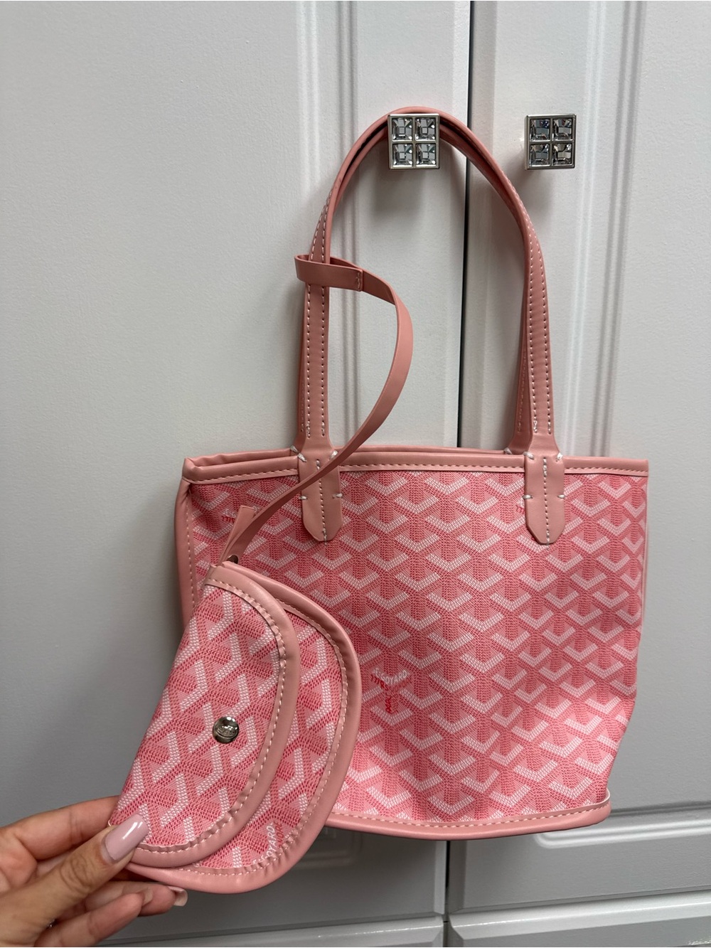 Pink Fashion Tote Bag with attached wallet